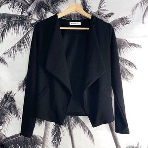 DOUBLJU Womens Black Business Casual Work Draped Blazer with Pockets Size Small